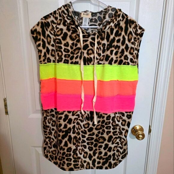 BiBi Tops - BiBi Leopard Print Sleeveless Hoodie XL